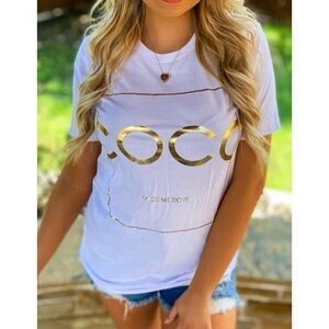 CoCo made me do it gold foil graphic tee